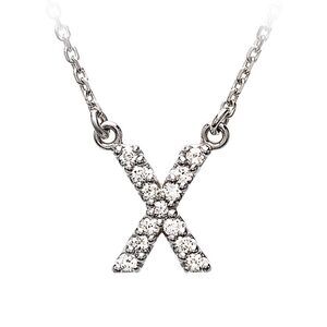 1/8 Cttw Diamond & 14k White Gold Block Initial Necklace, Letter X